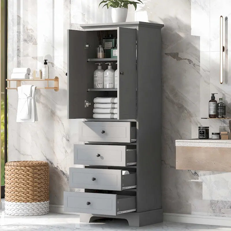 Meuble de rangement de salle de bain avec tiroirs et étagère réglable