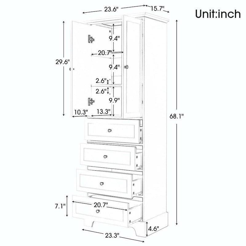 Meuble de rangement de salle de bain avec tiroirs et étagère réglable