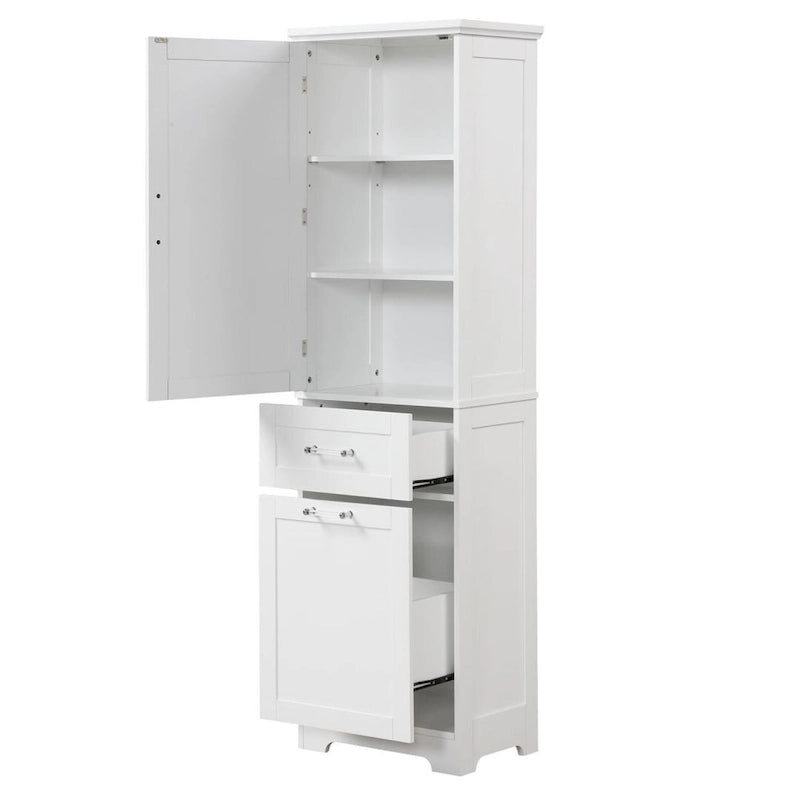 Meuble de rangement haut de salle de bain avec deux tiroirs de tailles différentes et étagère réglable Meuble de rangement autoportant
