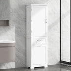 Meuble de rangement haut de salle de bain avec deux tiroirs de tailles différentes et étagère réglable Meuble de rangement autoportant