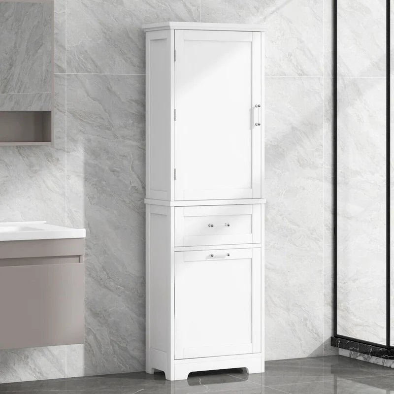 Meuble de rangement haut de salle de bain avec deux tiroirs de tailles différentes et étagère réglable Meuble de rangement autoportant