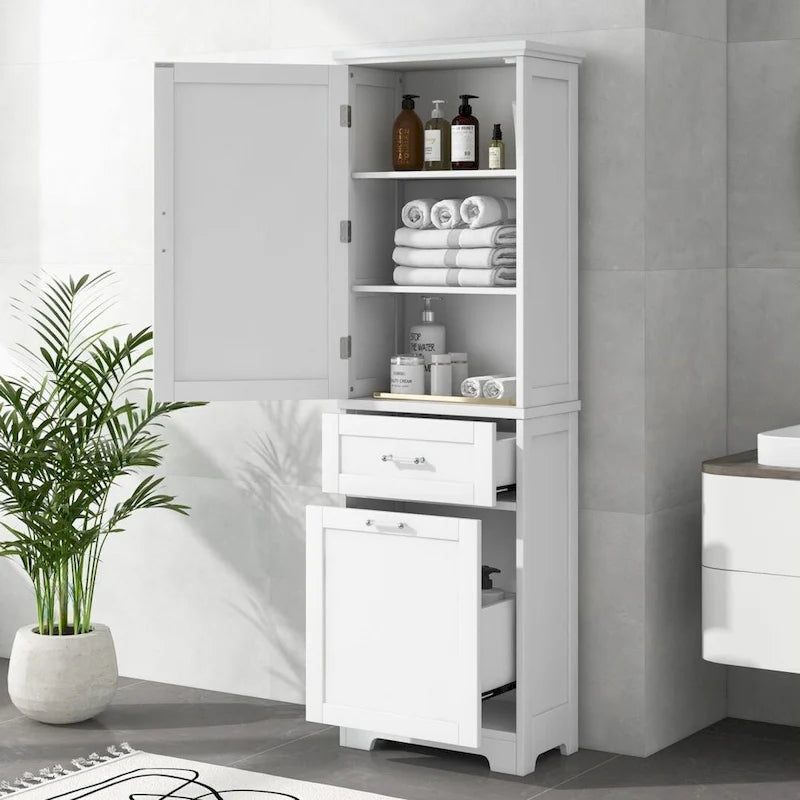Meuble de rangement haut de salle de bain avec deux tiroirs de tailles différentes et étagère réglable Meuble de rangement autoportant