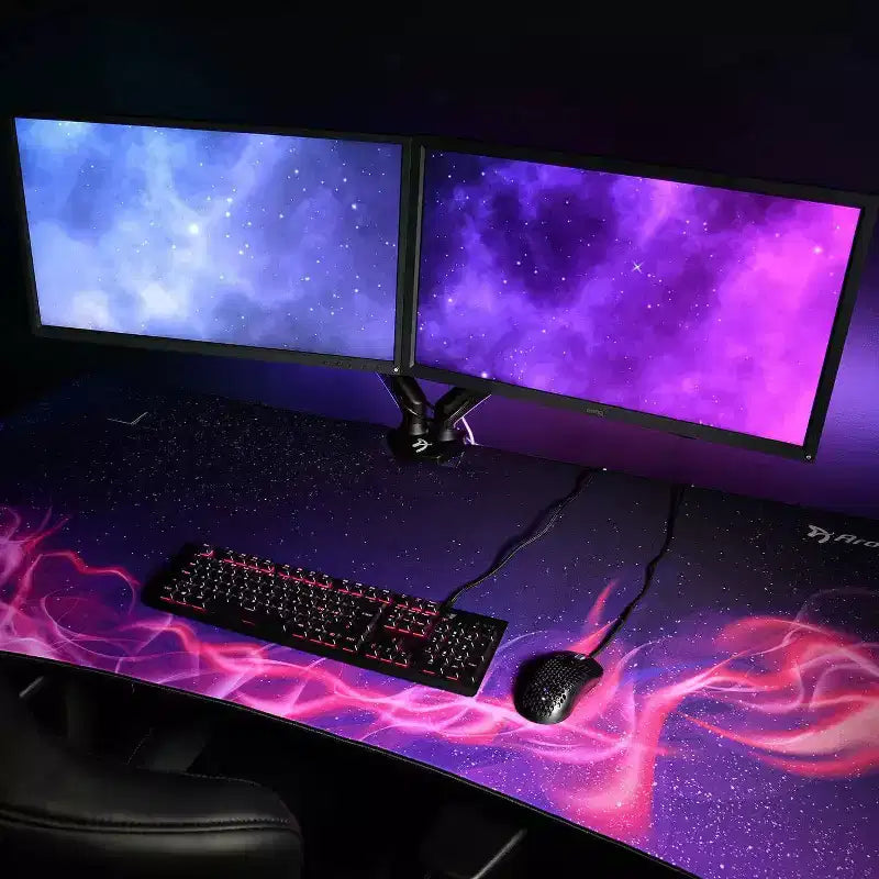 Tapis de souris lavable Arozzi Special Edition Ultrawide Curved Gaming and Office Desk et 3 découpes personnalisées pour support d'écran avec gestion des câbles