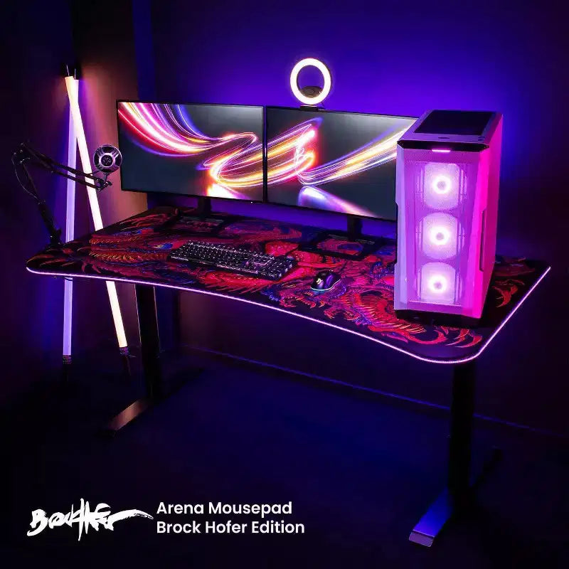 Tapis de souris lavable Arozzi Special Edition Ultrawide Curved Gaming and Office Desk et 3 découpes personnalisées pour support d'écran avec gestion des câbles