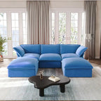 Canapé d'angle en U pour salon, canapé d'angle convertible en velours avec poufs