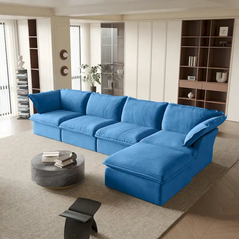 Canapé sectionnel modulaire, canapé d'angle en velours de 162,98 po avec pouf