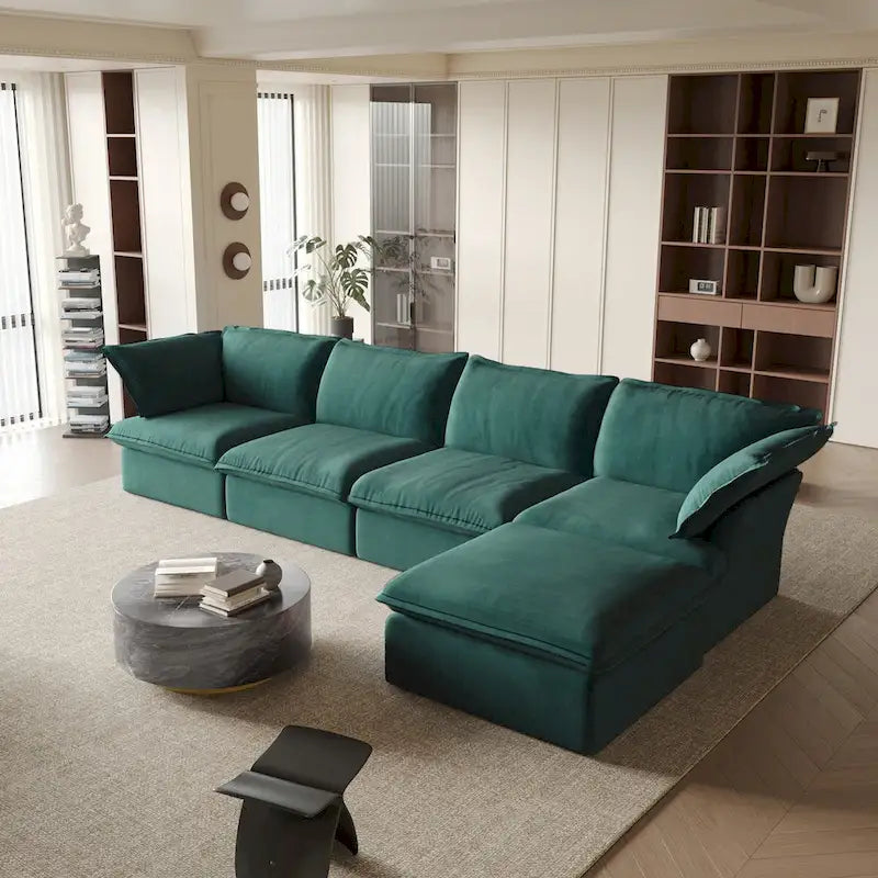 Canapé sectionnel modulaire, canapé d'angle en velours de 162,98 po avec pouf