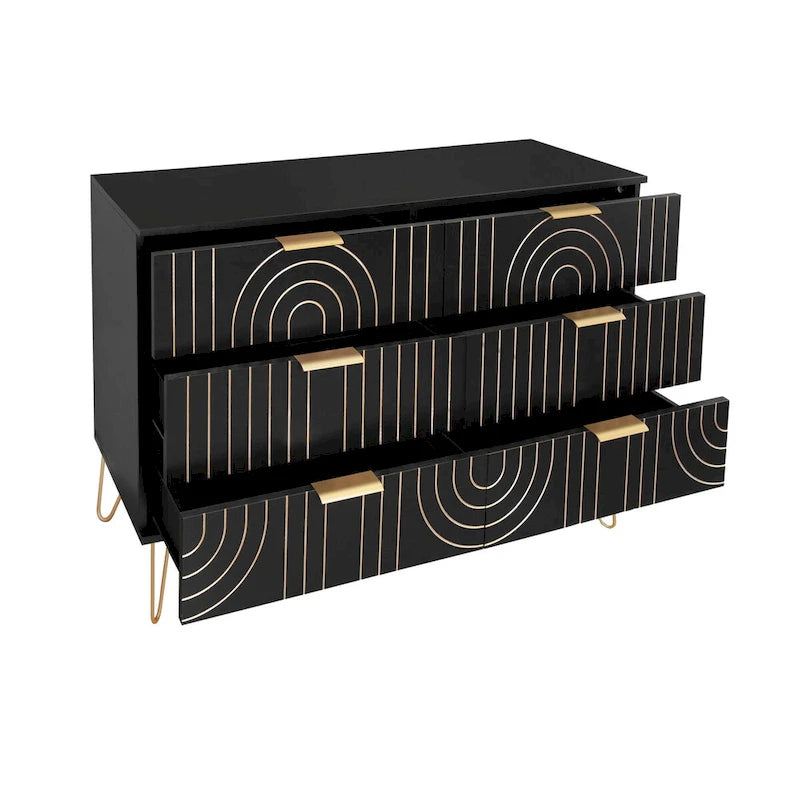 Commode moderne à 6 tiroirs, commode moderne avec poignées métalliques, commode de rangement, organisateurs de tiroirs de commode larges