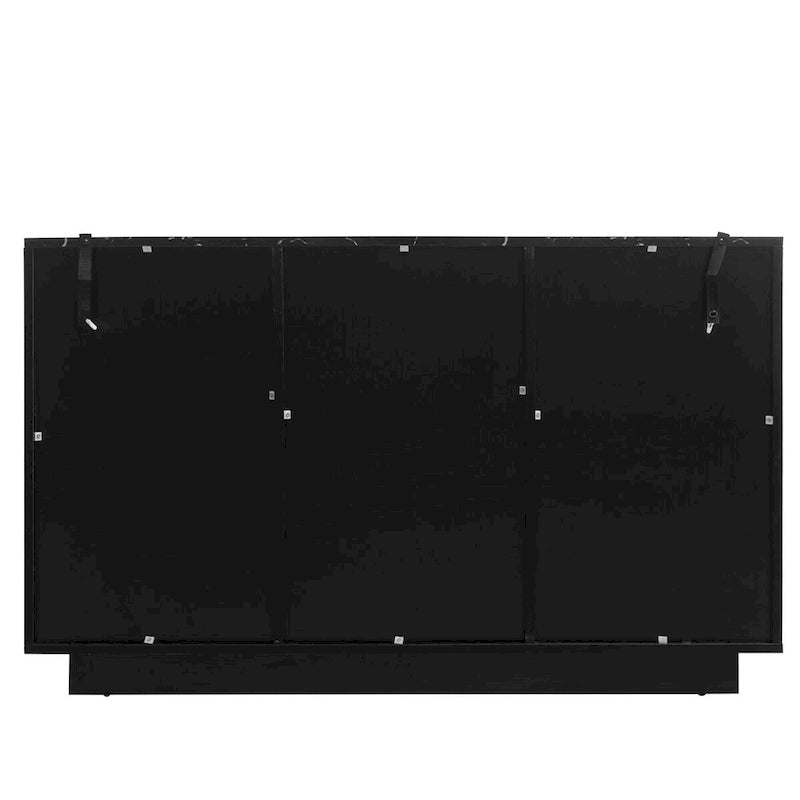 Meuble de rangement 3 portes avec ligne sculptée LED, buffet avec étagère réglable, grand meuble de rangement d'appoint