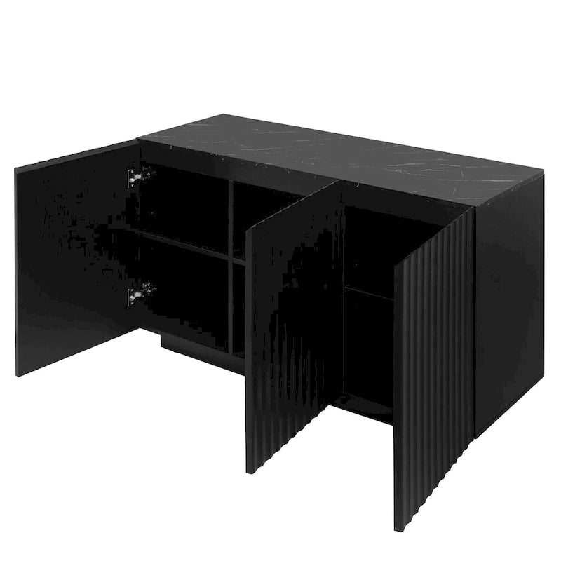 Meuble de rangement 3 portes avec ligne sculptée LED, buffet avec étagère réglable, grand meuble de rangement d'appoint