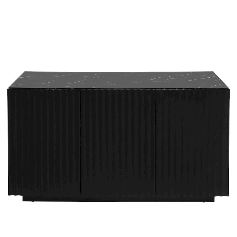 Meuble de rangement 3 portes avec ligne sculptée LED, buffet avec étagère réglable, grand meuble de rangement d'appoint