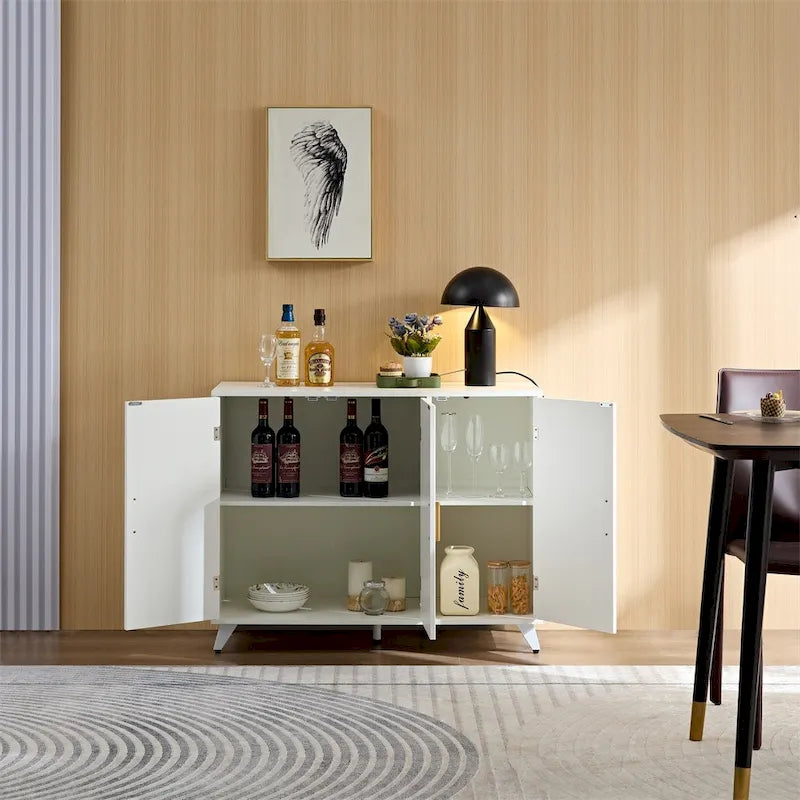 Buffet à texture ondulée, meuble d'appoint blanc, bibliothèque moderne
