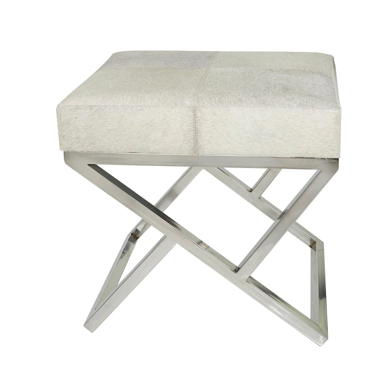 Banc d'intérieur géométrique en cuir avec base métallique argentée inclinée - Gris clair