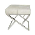Banc d'intérieur géométrique en cuir avec base métallique argentée inclinée - Gris clair