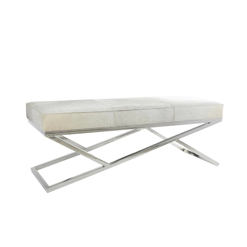 Leather Geometric Home Bench with Angled Silver Metal Base - Light Grey - Roche River Decor