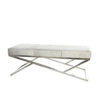Banc d'intérieur géométrique en cuir avec base métallique argentée inclinée - Gris clair