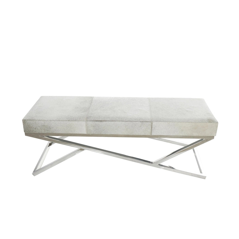 Banc d'intérieur géométrique en cuir avec base métallique argentée inclinée - Gris clair