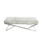 Banc d'intérieur géométrique en cuir avec base métallique argentée inclinée - Gris clair