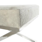 Banc d'intérieur géométrique en cuir avec base métallique argentée inclinée - Gris clair