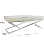 Banc d'intérieur géométrique en cuir avec base métallique argentée inclinée - Gris clair