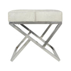 Banc d'intérieur géométrique en cuir avec base métallique argentée inclinée - Gris clair