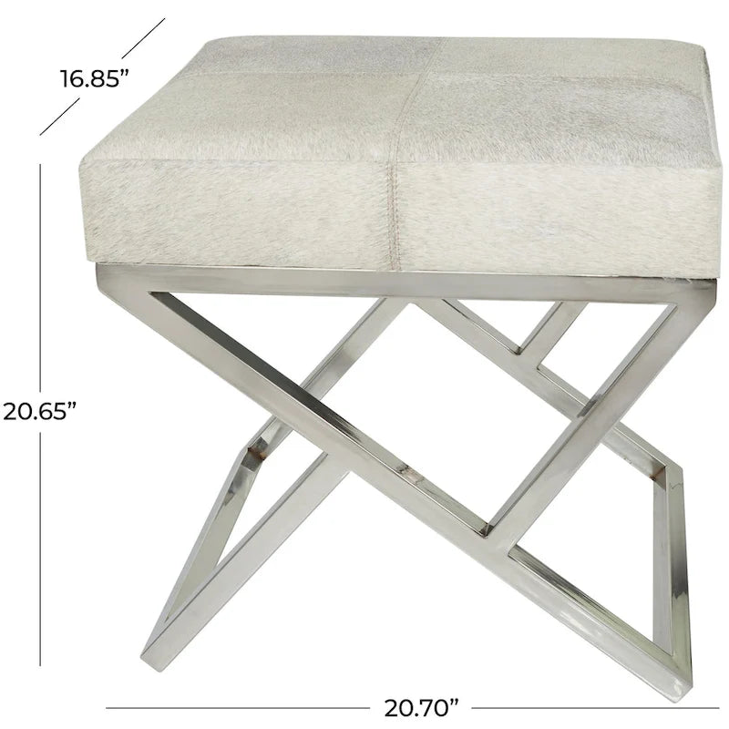Banc d'intérieur géométrique en cuir avec base métallique argentée inclinée - Gris clair