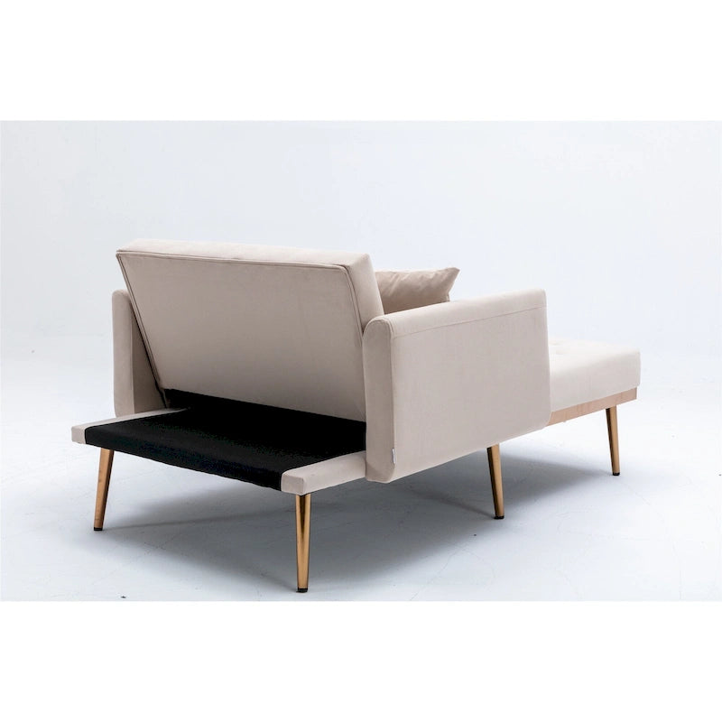 Canapé-lit de salon capitonné en velours avec pieds couleur or rose
