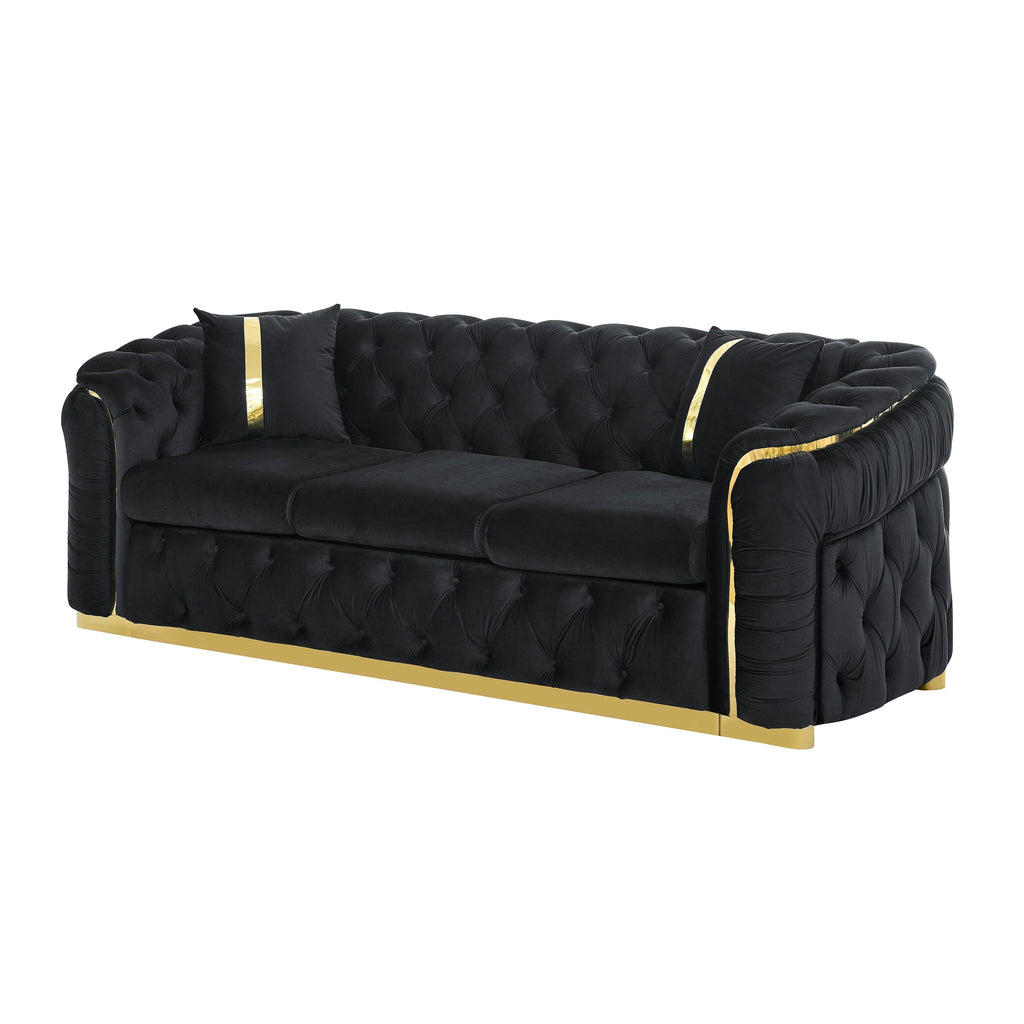 Canapé 3 places 90,6 Velvet avec 2 coussins haute densité, accents dorés et coussins