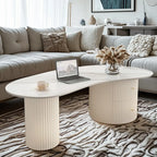 Table basse ovale standard minimaliste blanche avec 2 tiroirs