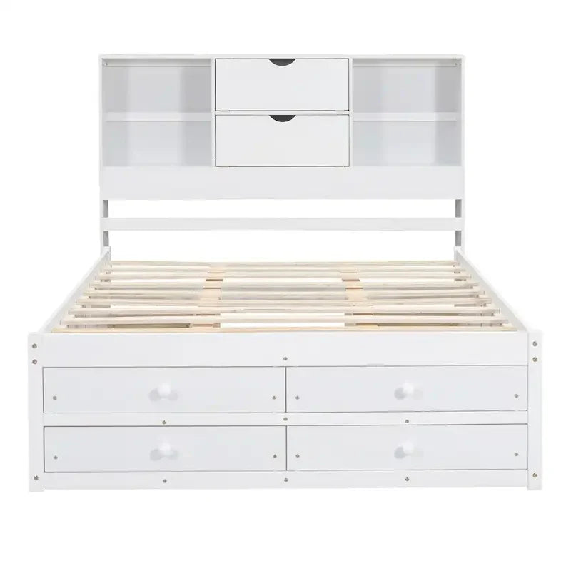 Lit plate-forme King Size avec tête de lit de rangement et 8 tiroirs