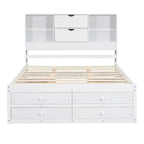 Lit plate-forme King Size avec tête de lit de rangement et 8 tiroirs