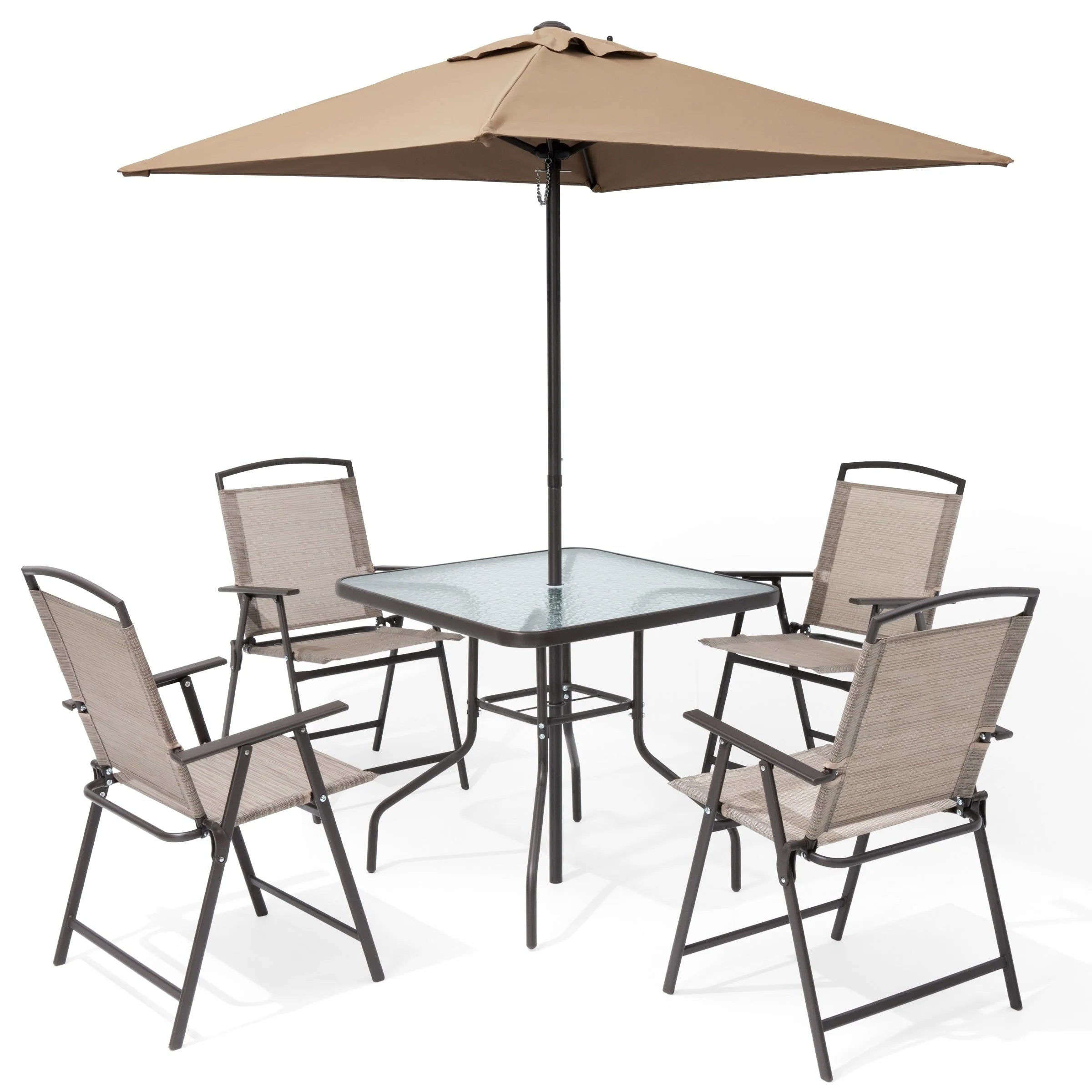 Ensemble de patio 6 pièces Pellebant avec table, parasol et 4 chaises pliantes - 22,4 L x 26,8 P x 34,4 H