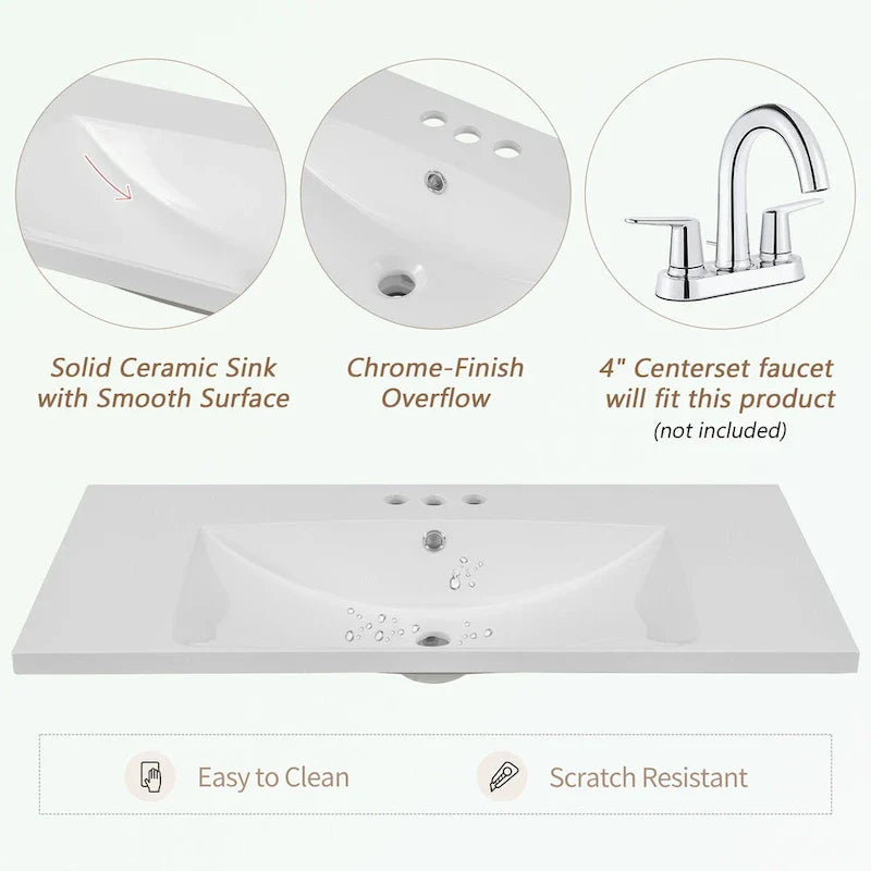 Meuble-lavabo avec vasque en céramique, deux placards et cinq tiroirs