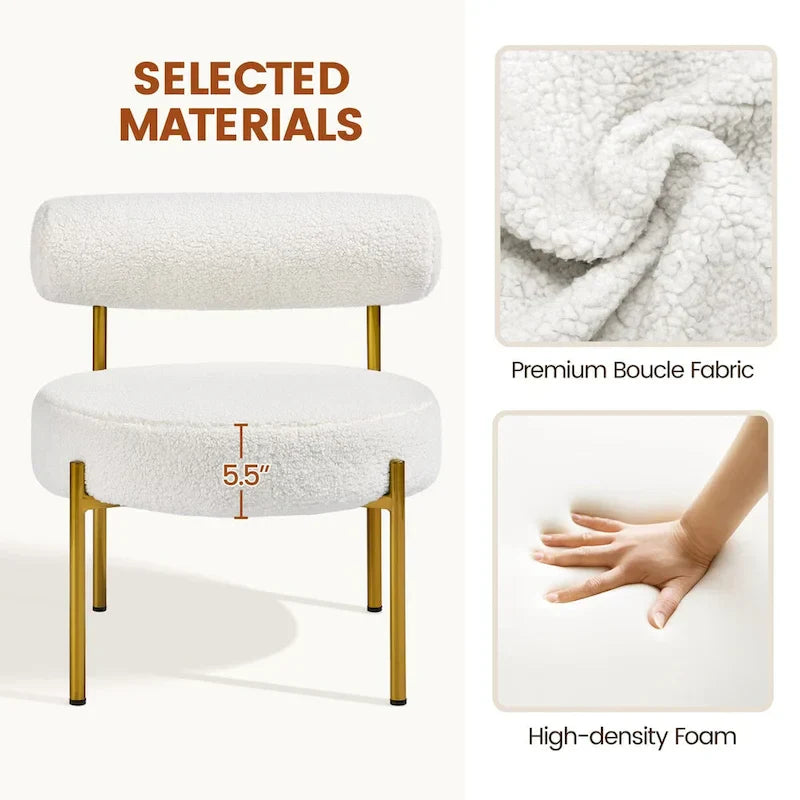 Chaise d'appoint Yaheetech avec pieds en métal doré et assise ronde rembourrée, blanc - 252326