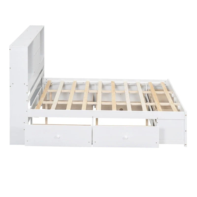 Lit plate-forme King Size avec tête de lit de rangement et 8 tiroirs