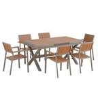 Ensemble de salle à manger d'extérieur moderne 7 pièces avec six chaises et une table extensible pour patio