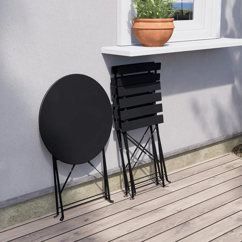 Ensemble bistro pliant 3 pièces en métal, ensemble de conversation intérieur/extérieur résistant aux intempéries pour patio, cour, jardin