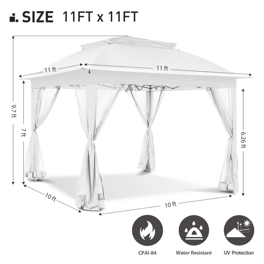 Tonnelle escamotable en acier Cozywor de 3,35 m x 3,35 m avec moustiquaire