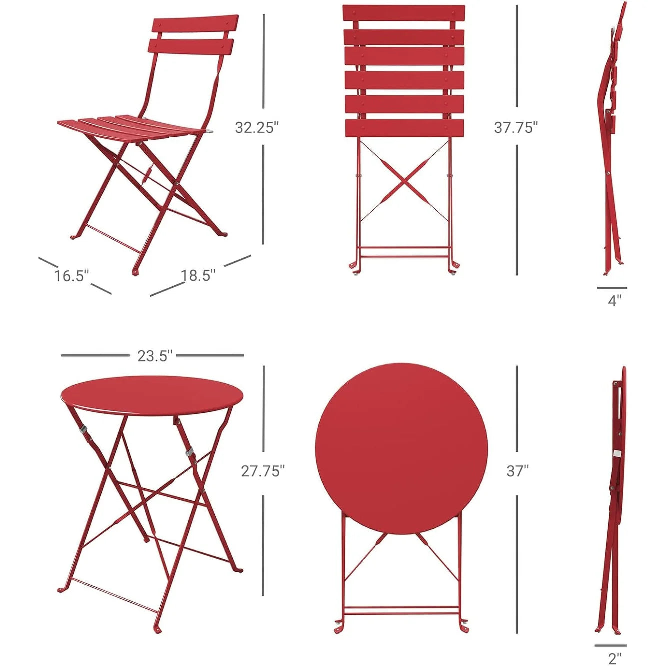 Ensemble bistro pliant 3 pièces en métal, ensemble de conversation intérieur/extérieur résistant aux intempéries pour patio, cour, jardin
