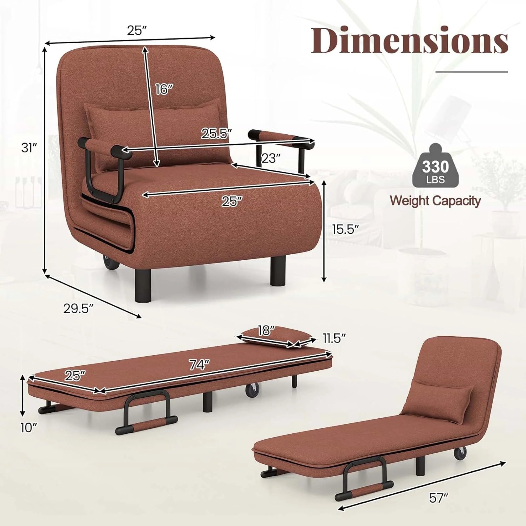 Fauteuil-lit pliable convertible avec dossier réglable