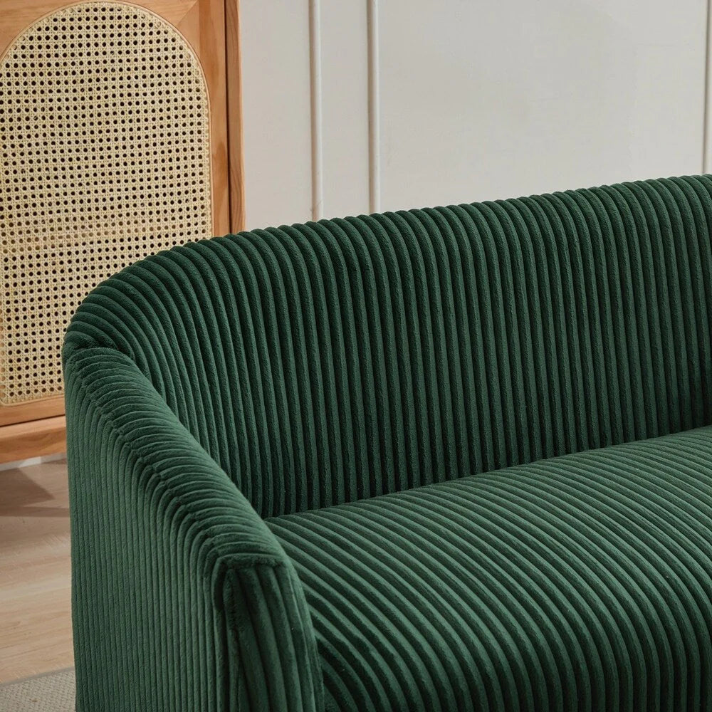 Canapé 2 places en tissu côtelé avec pieds en noyer