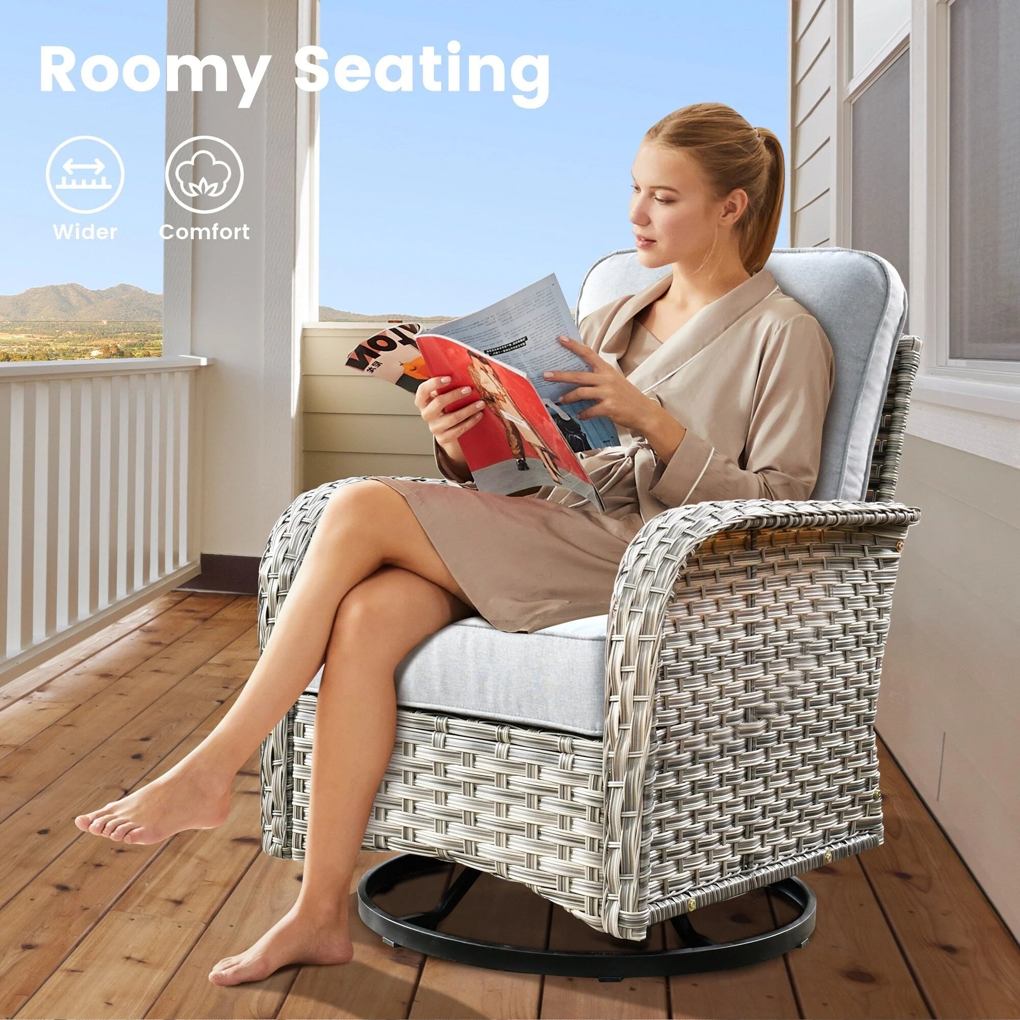 Ensemble de 9 chaises pivotantes en osier OVIOS pour l'extérieur avec table brasero