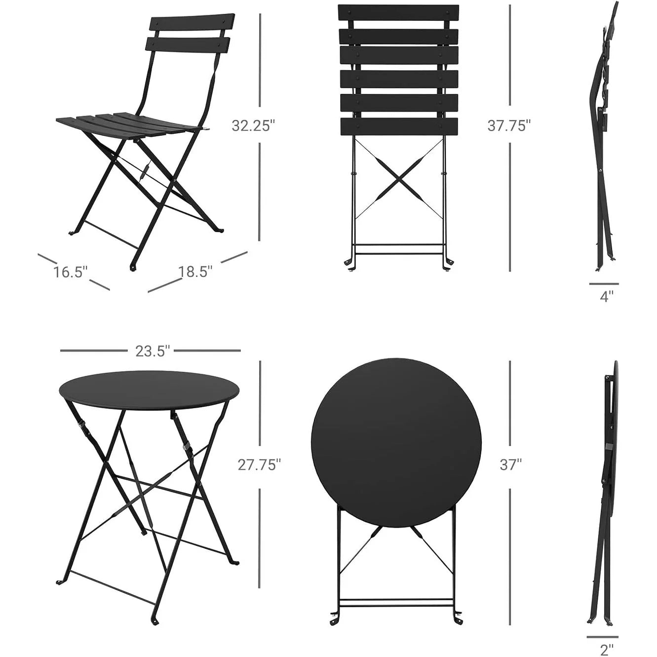 Ensemble bistro pliant 3 pièces en métal, ensemble de conversation intérieur/extérieur résistant aux intempéries pour patio, cour, jardin