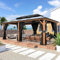 Tonnelle EROMMY à toit rigide, pergola extérieure avec double toit, moustiquaire et rideaux, auvent robuste pour patio, jardin, fête au bord de la piscine
