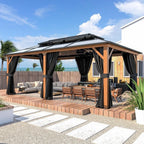 Tonnelle EROMMY à toit rigide, pergola extérieure avec double toit, moustiquaire et rideaux, auvent robuste pour patio, jardin, fête au bord de la piscine