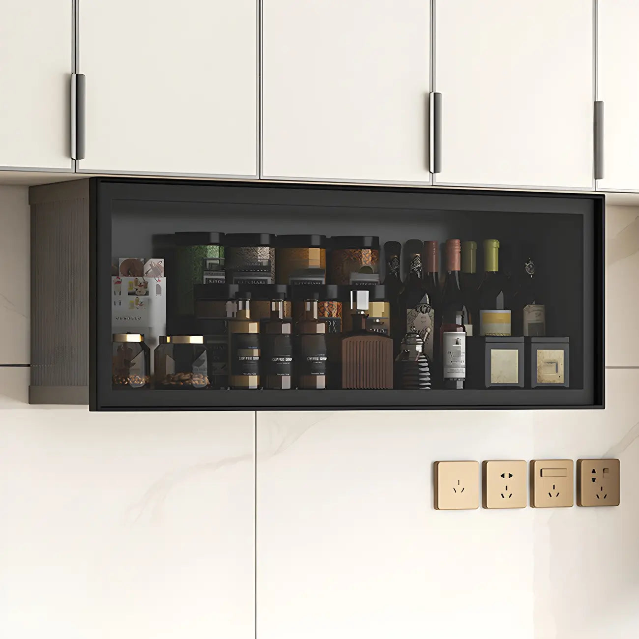 Meuble de cuisine vitré suspendu en métal gris