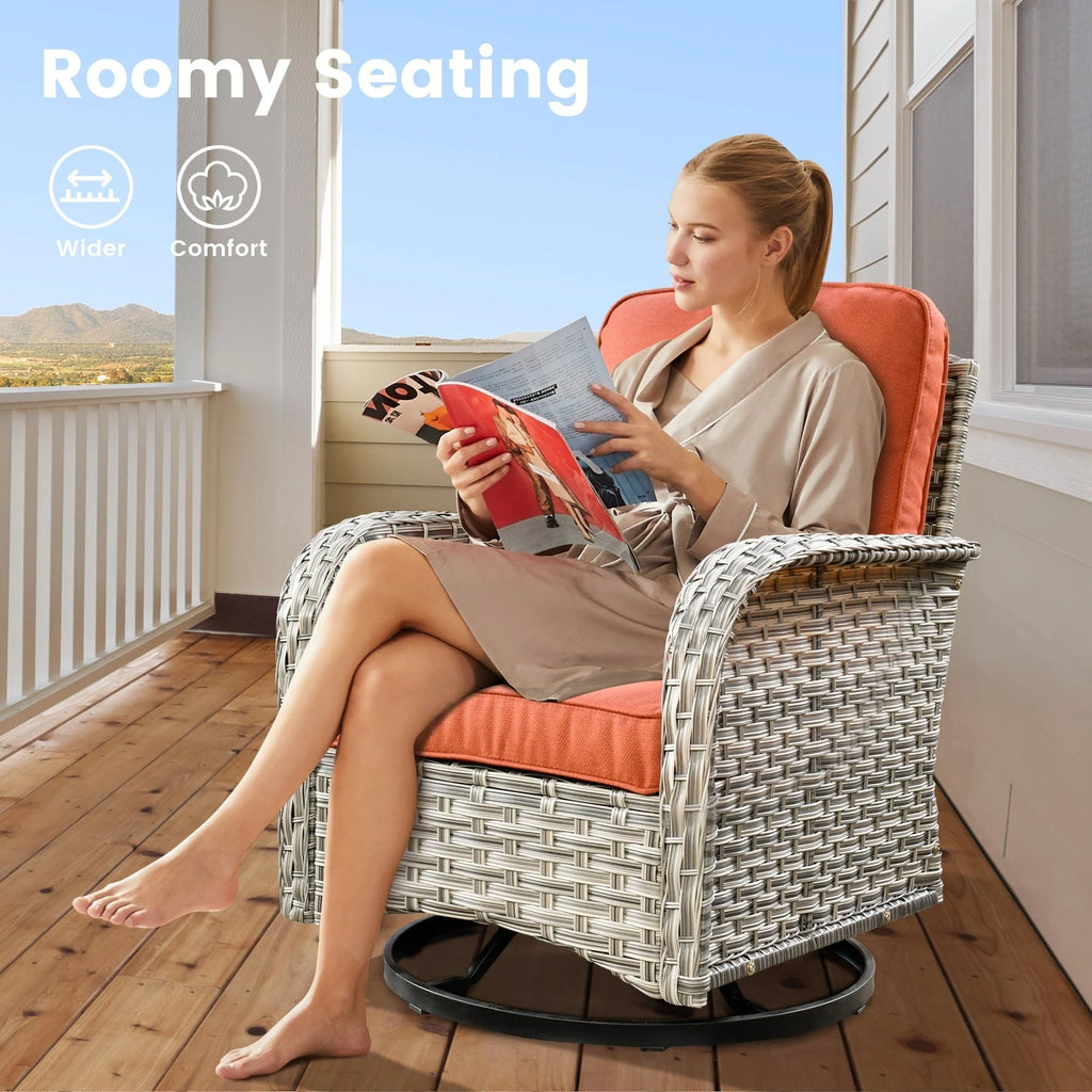 Ensemble de 9 chaises pivotantes en osier OVIOS pour l'extérieur avec table brasero