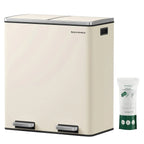 SONGMICS Poubelle double, 60L en acier inoxydable, Amande