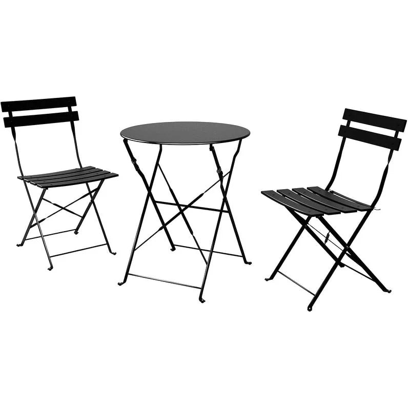Ensemble bistro pliant 3 pièces en métal, ensemble de conversation intérieur/extérieur résistant aux intempéries pour patio, cour, jardin