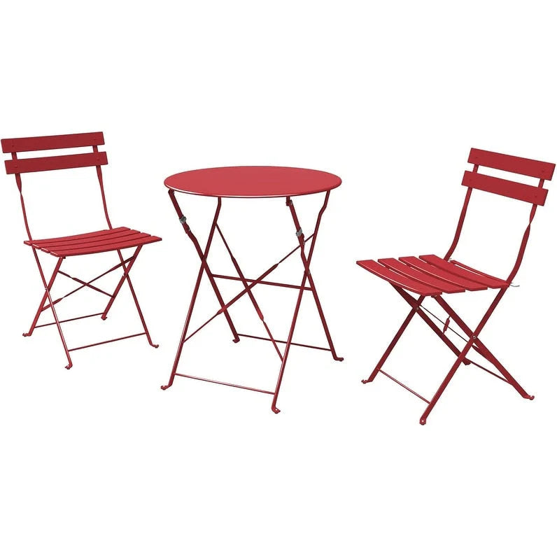 Ensemble bistro pliant 3 pièces en métal, ensemble de conversation intérieur/extérieur résistant aux intempéries pour patio, cour, jardin